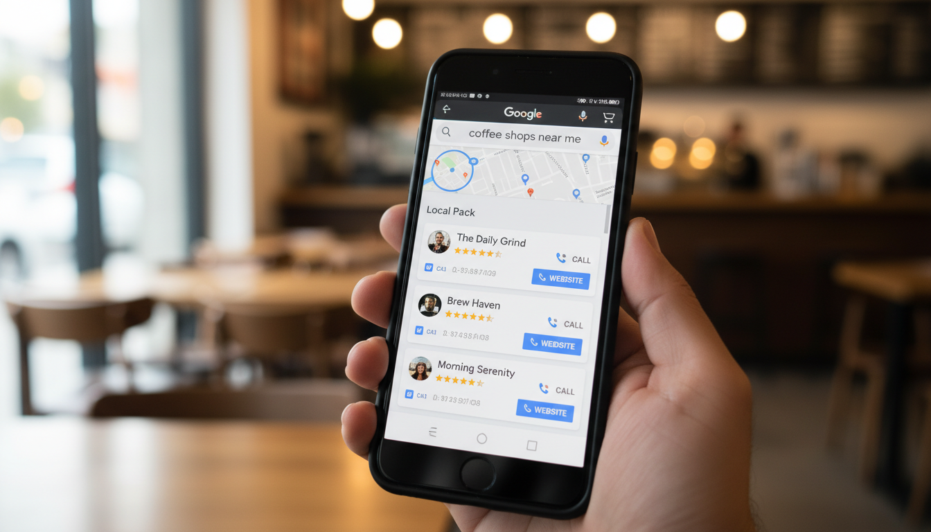 Google local pack search results displayed on a smartphone screen